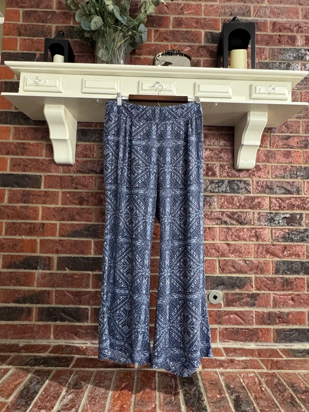 Cato Navy Blue Geometric Wide-Leg Palazzo Pants Size 14/16